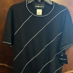 Sag Harbor Men's Black Tee with White Stripes